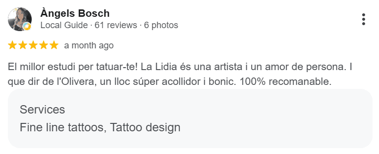 Ressenya de Google de l'Olivera - tattoo & co