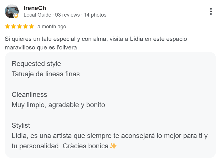 Ressenya de Google de l'Olivera - tattoo & co